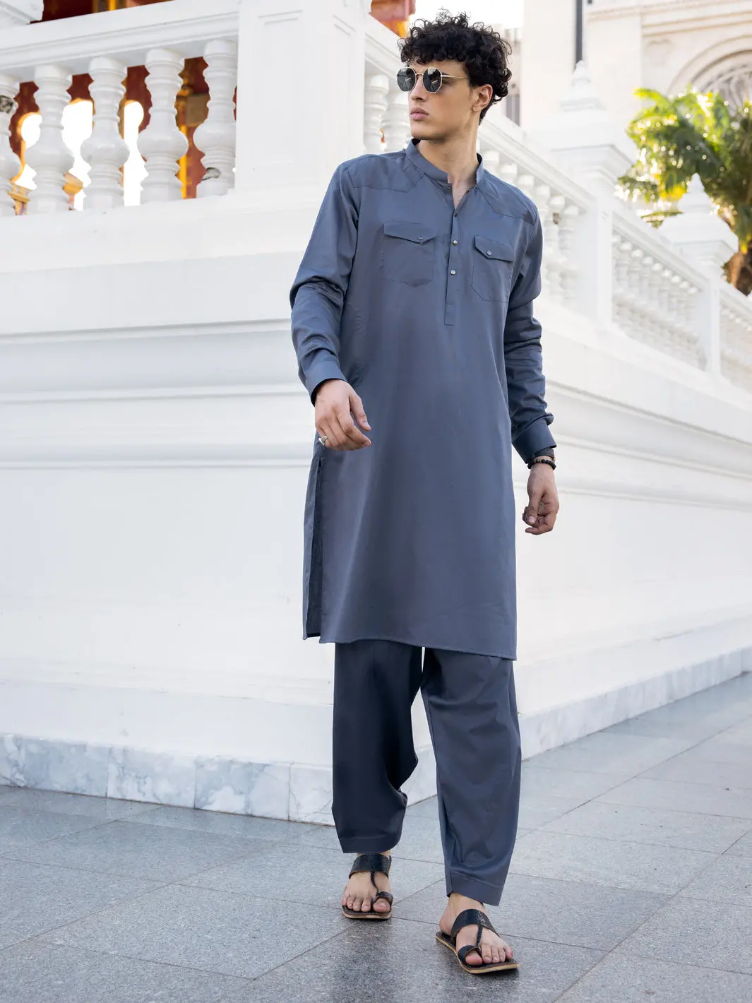 Grey Cotton Kameez Shalwar - Al-Ks-3038A 1