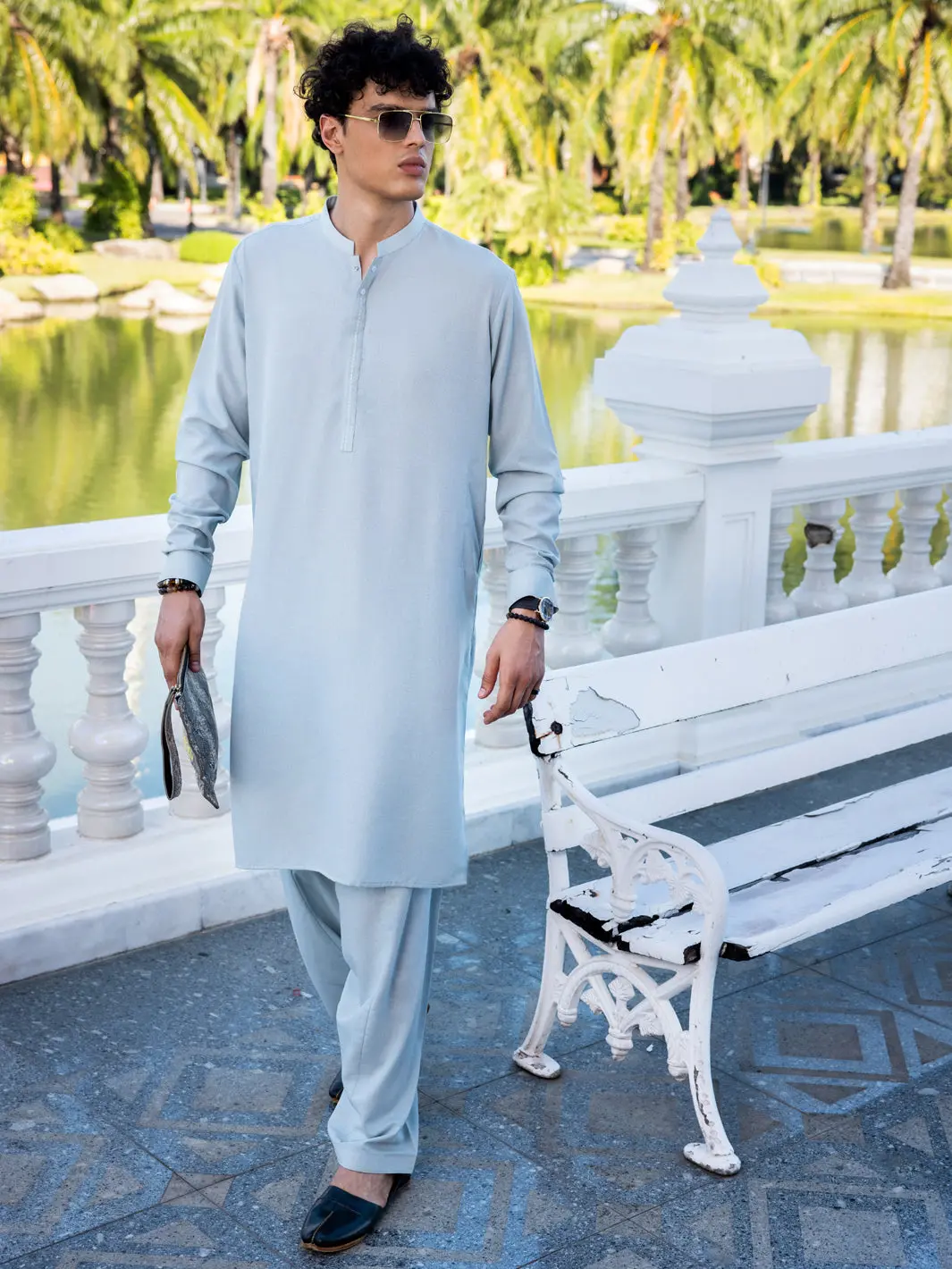 Sky Blue Blended Kameez Shalwar - Al-Ks-3041 1