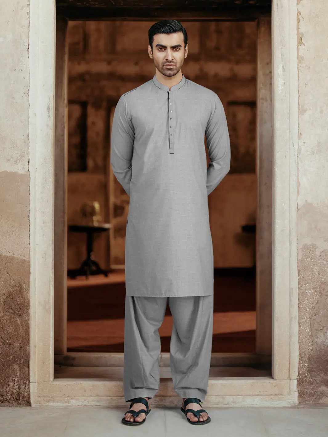 Light Grey Blended Kameez Shalwar - Al-Ks-3071B 1