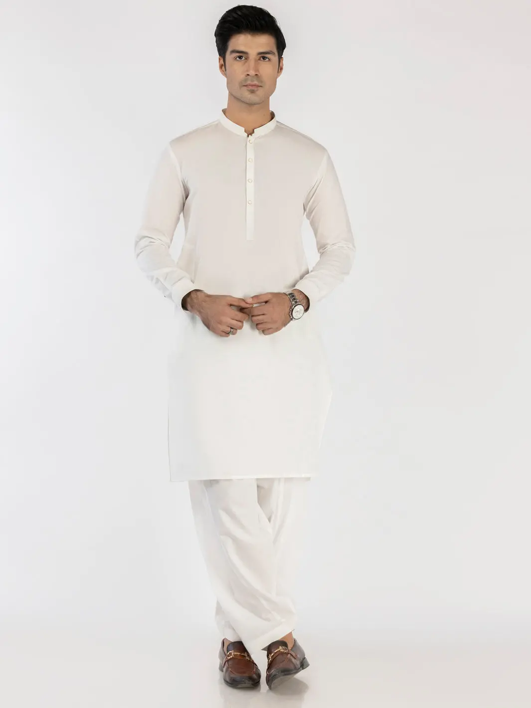 White Blended Kameez Shalwar - Al-Ks-3125 1