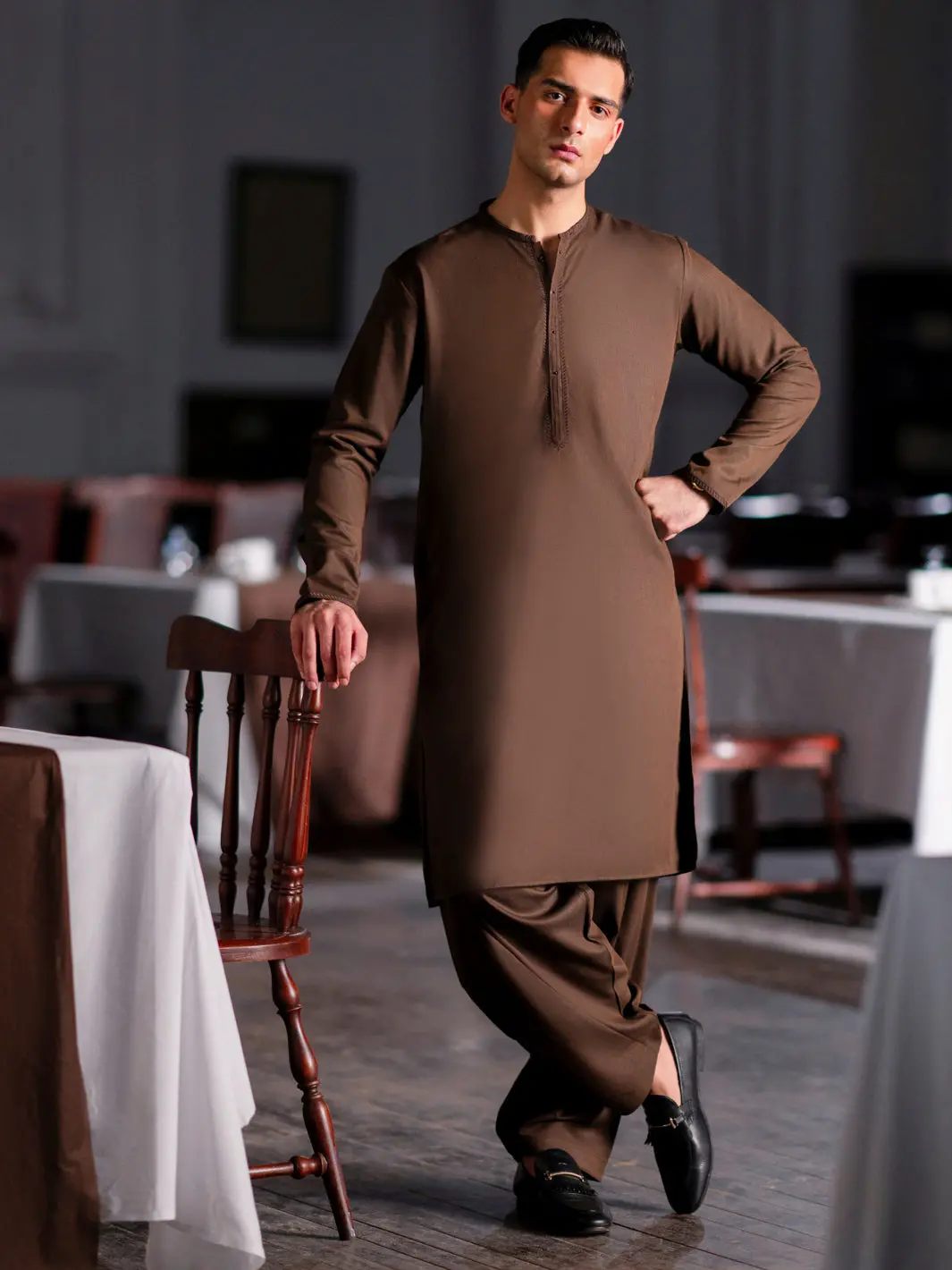 Brown Blended Kameez Shalwar - Al-Ks-3127 1