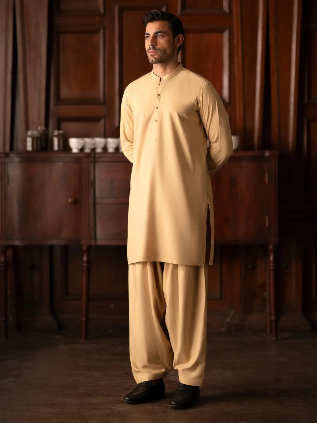 Beige Blended Kameez Shalwar - Al-Ks-3132 1