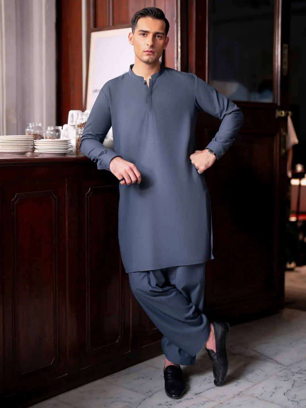 Grey Blended Kameez Shalwar - Al-Ks-3135 1