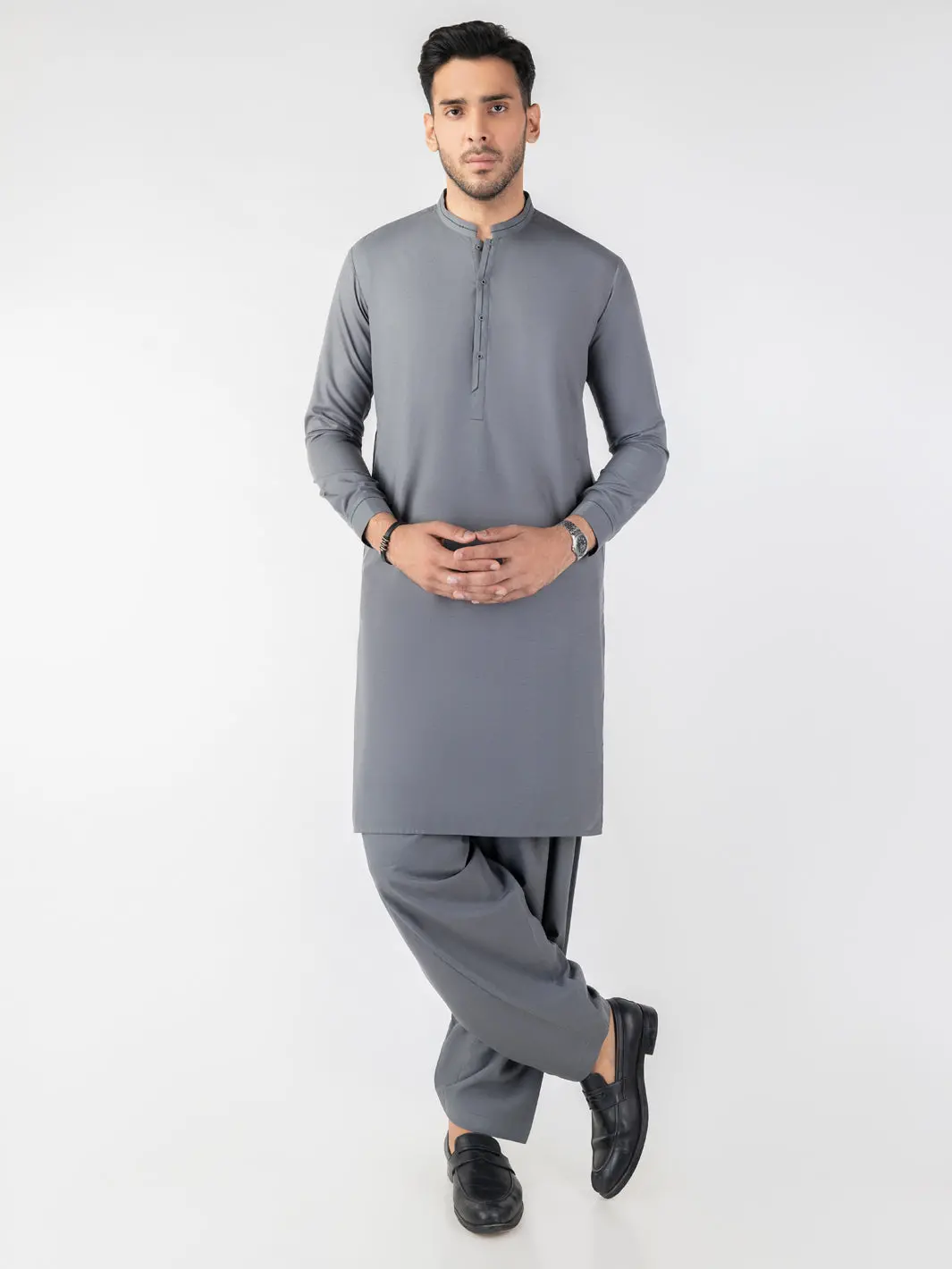 Grey Blended Kameez Shalwar - Al-Ks-3146 1
