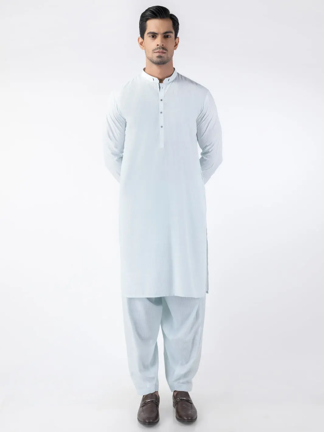 Light Blue Blended Kameez Shalwar - Al-Ks-3156 1