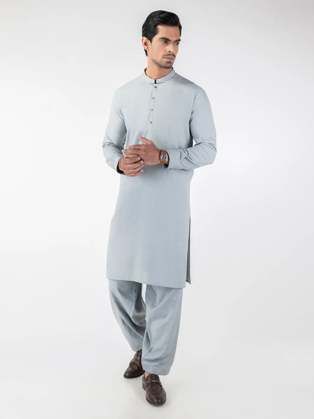 Light Grey Blended Kameez Shalwar - Al-Ks-3164 1