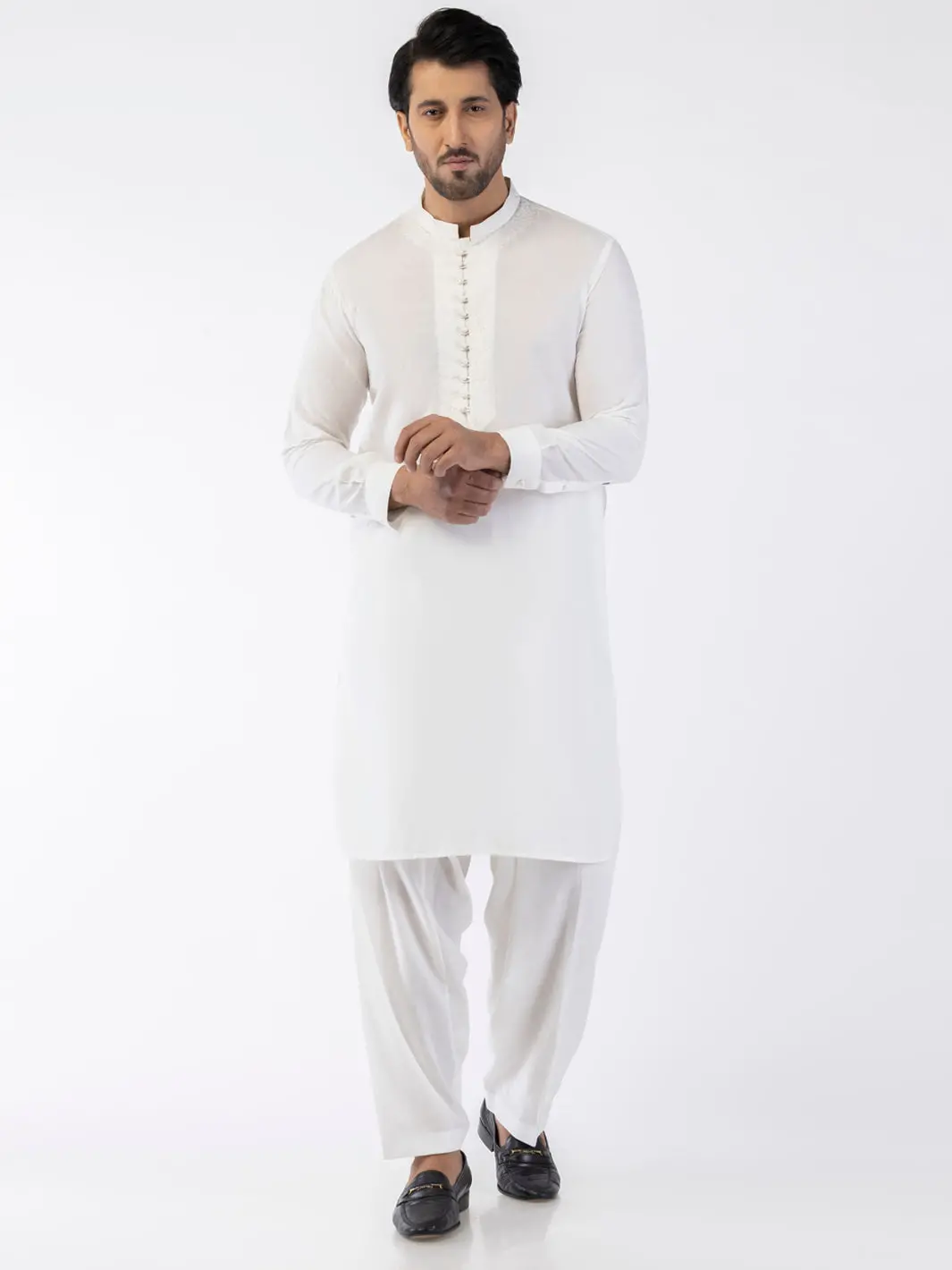 White Blended Kameez Shalwar - Al-Ks-3167 1