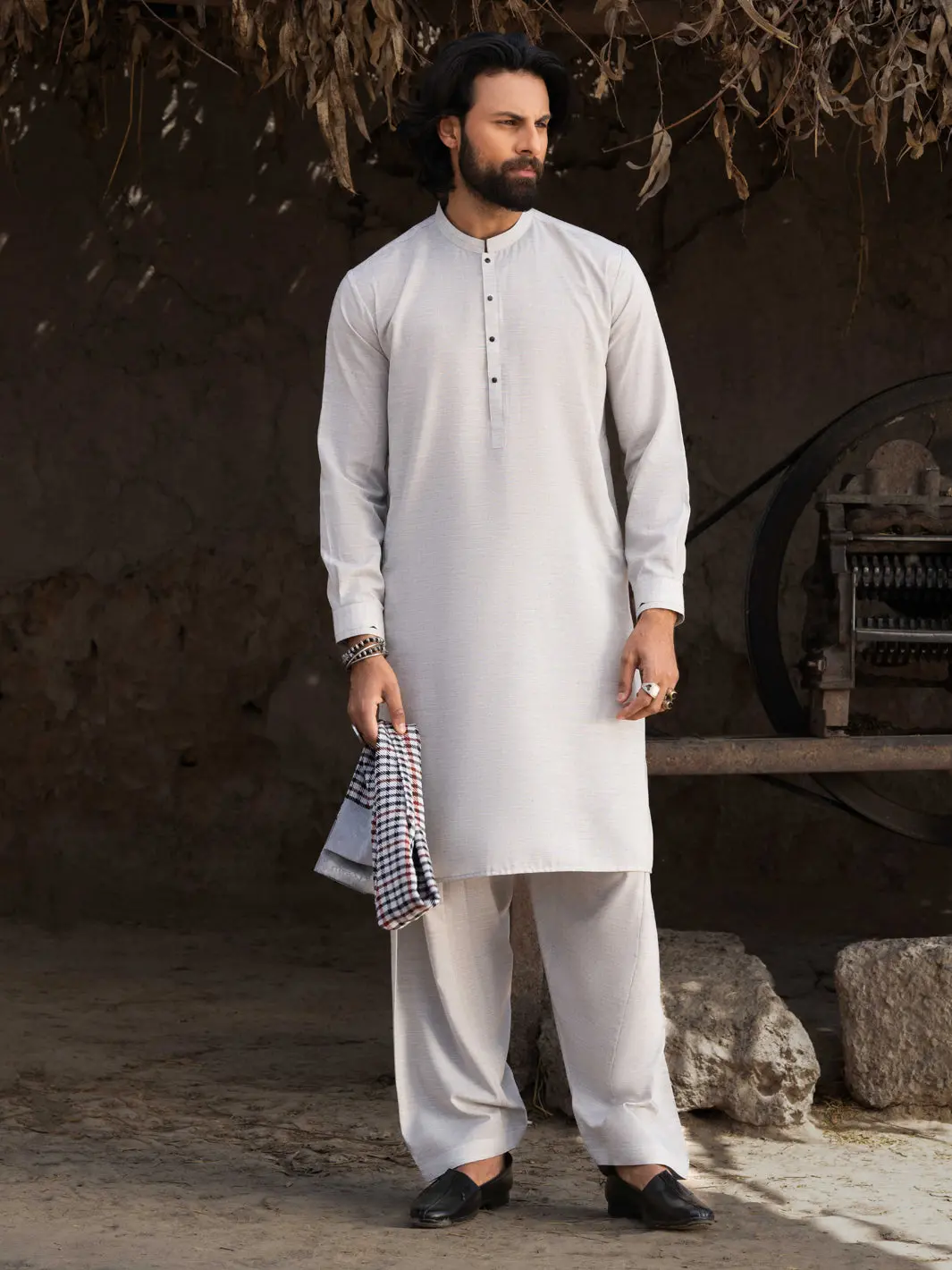Ash Grey Blended Kameez Shalwar - Al-Ks-3168 1