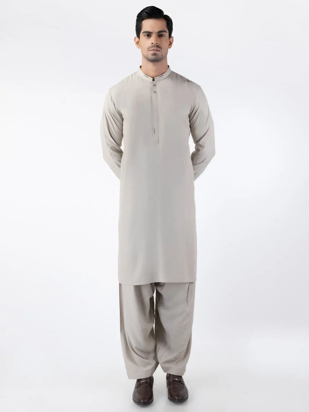 Fawn Blended Kameez Shalwar - Al-Ks-3191 1