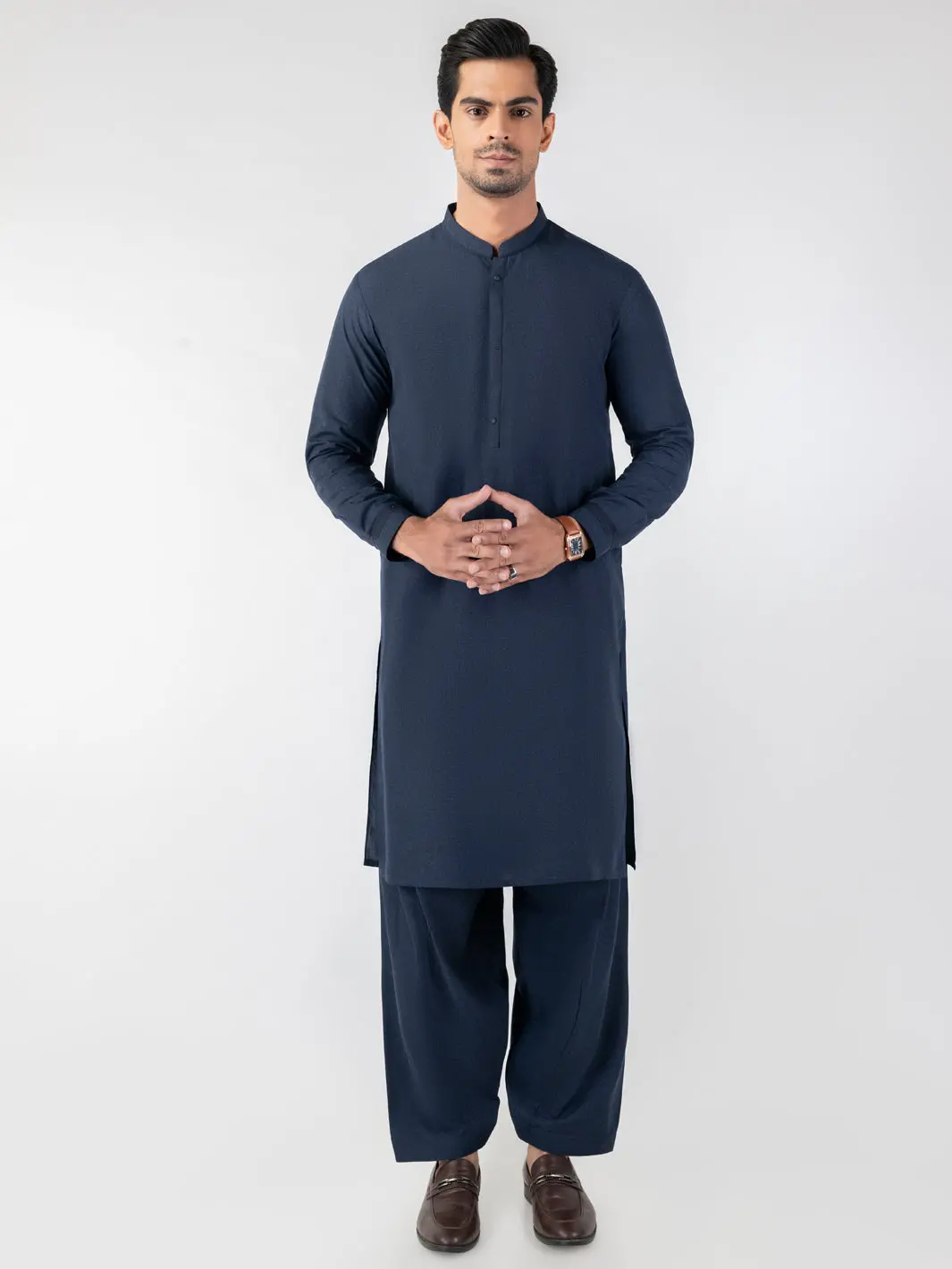 Navy Blue Blended Kameez Shalwar - Al-Ks-3194 1