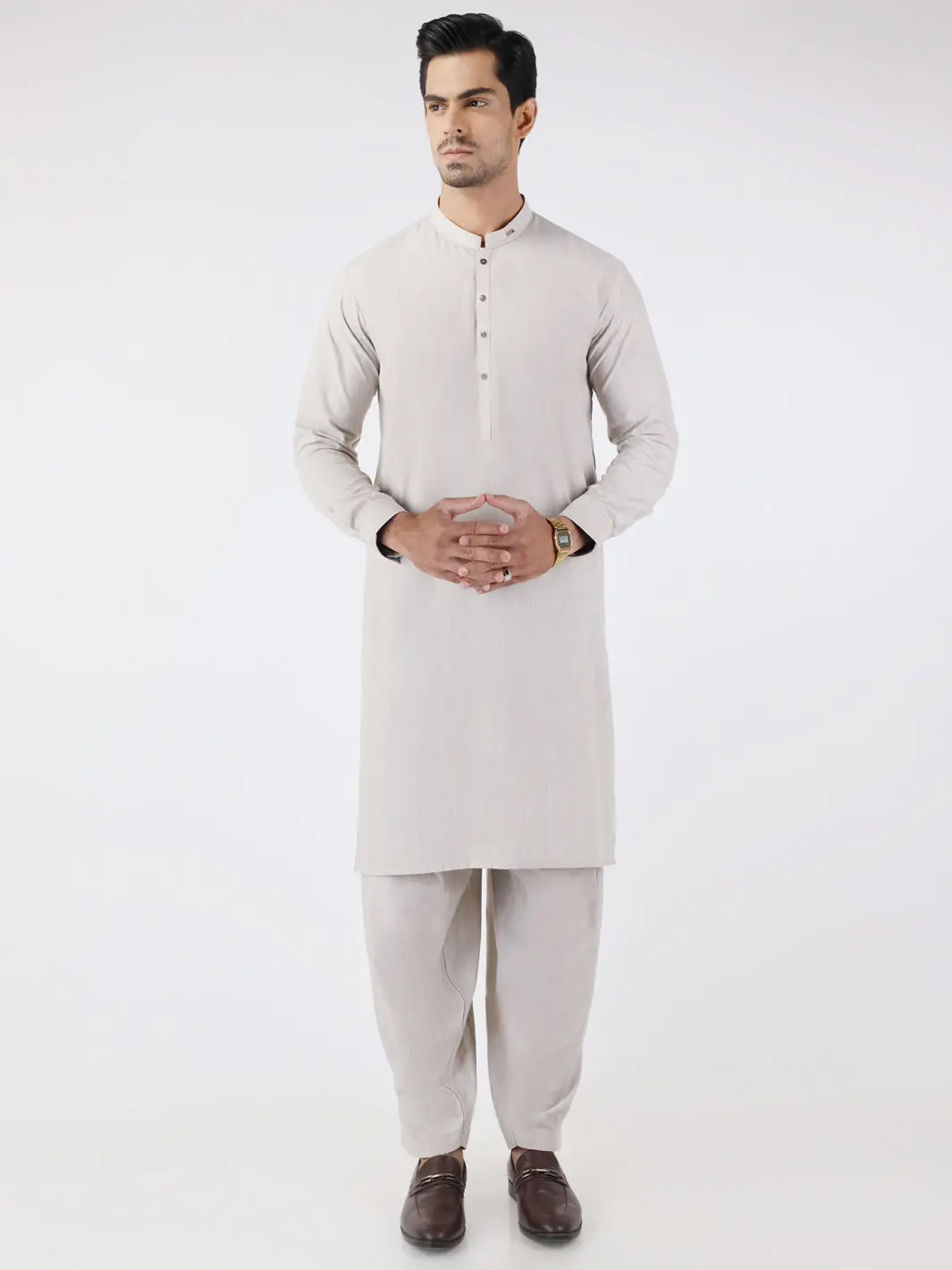 Light Grey Blended Kameez Shalwar - Al-Ks-3196 1