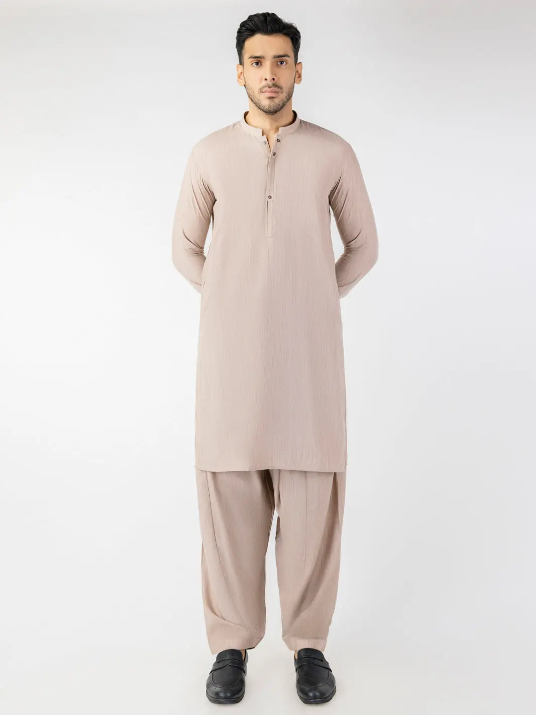 Light Brown Blended Kameez Shalwar - Al-Ks-3198 1