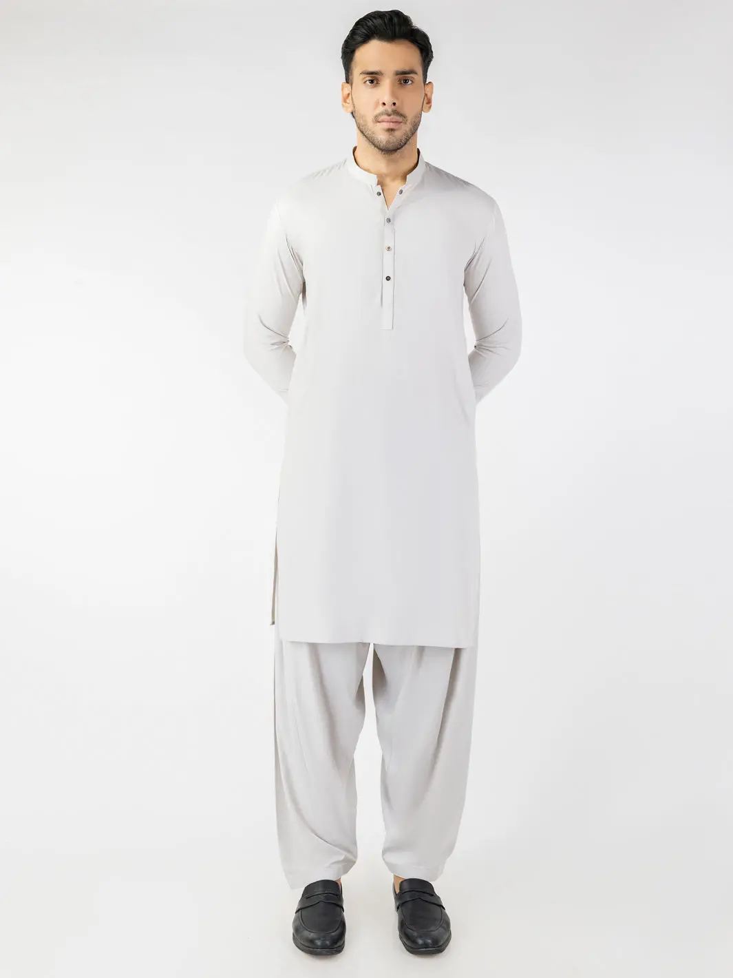 Light Grey Blended Kameez Shalwar - Al-Ks-3200 1