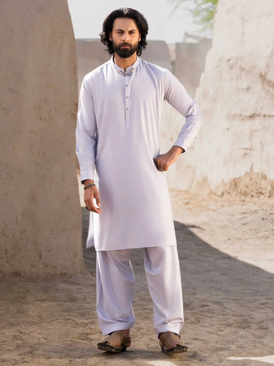 Sky Blue Blended Kameez Shalwar - Al-Ks-3209 1