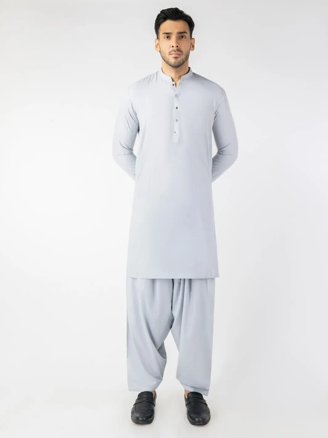 Light Grey Blended Kameez Shalwar - Al-Ks-3210 1