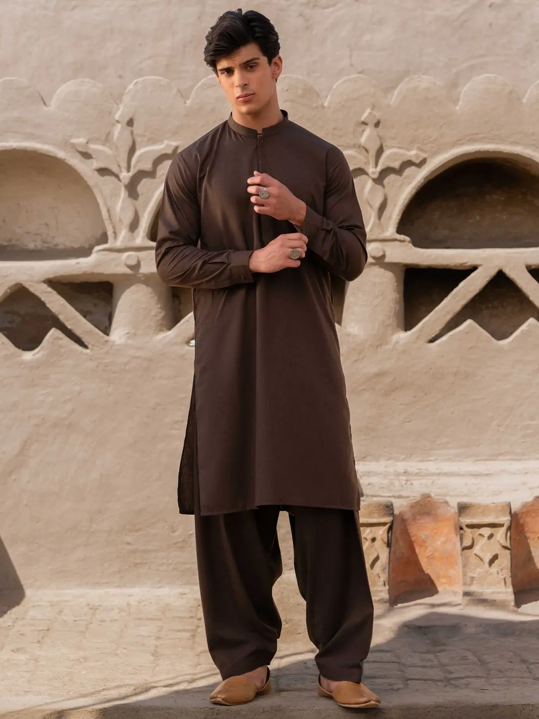 Dark Brown Blended Kameez Shalwar - Al-Ks-3211 1