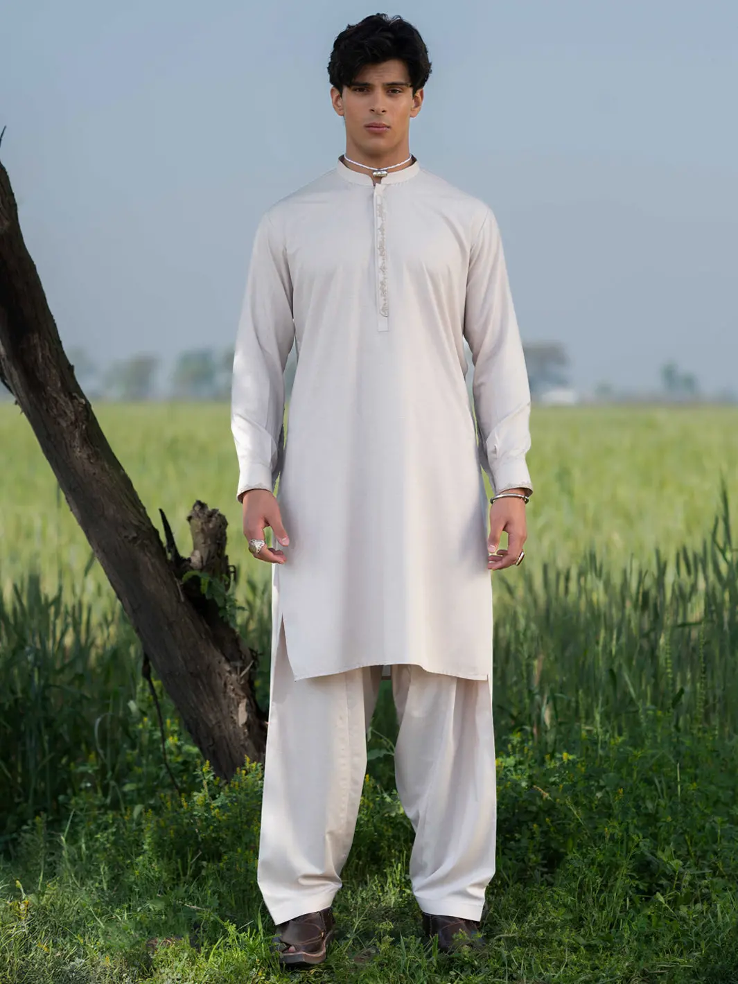 Beige Blended Kameez Shalwar - Al-Ks-3212A 1
