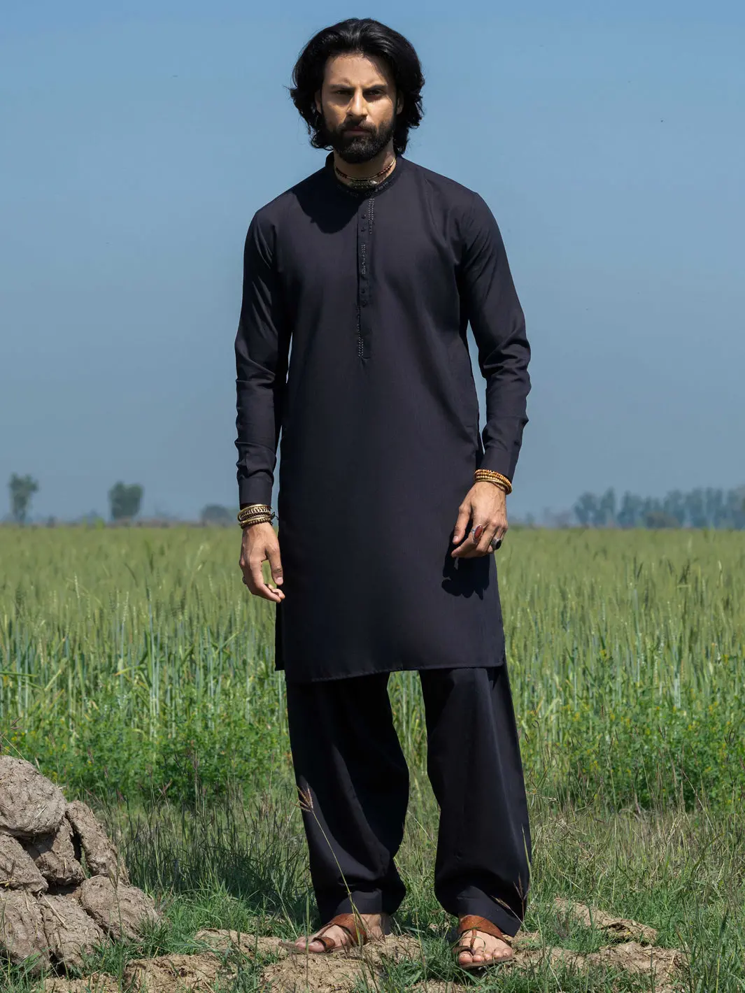 Black Blended Kameez Shalwar - Al-Ks-3217B 1