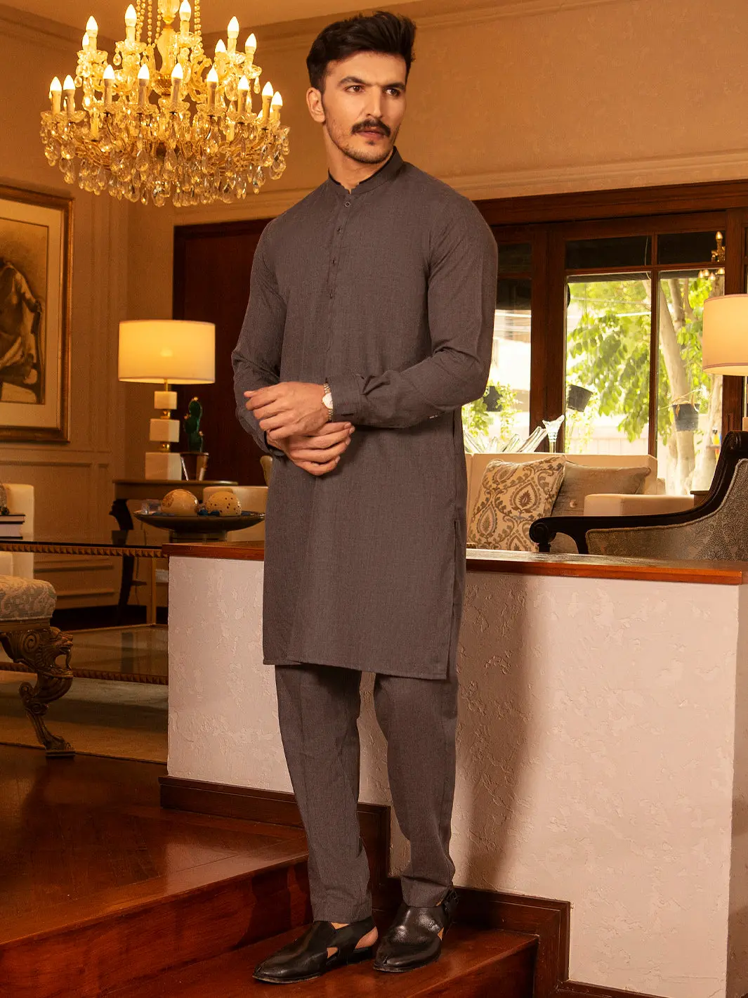 Grey Blended Kurta Trouser - Al-Kt-2686 1