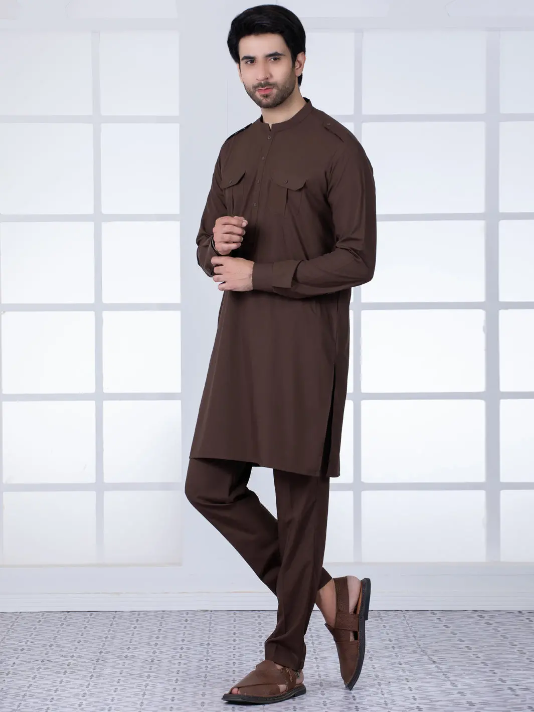 Brown Blended Kurta Trouser - Al-Kt-2810 1