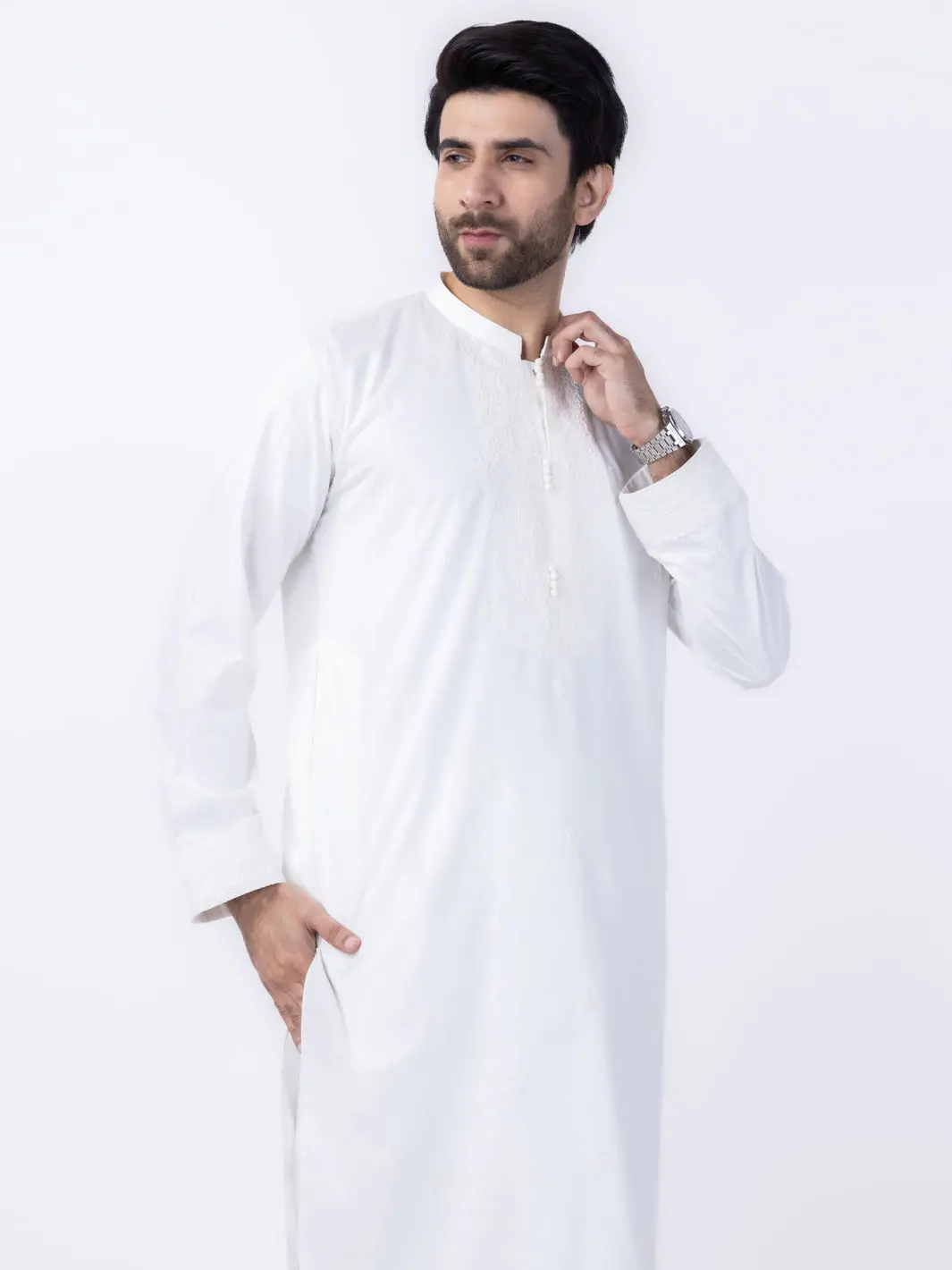 White Blended Kurta Trouser - Al-Kt-3004 1