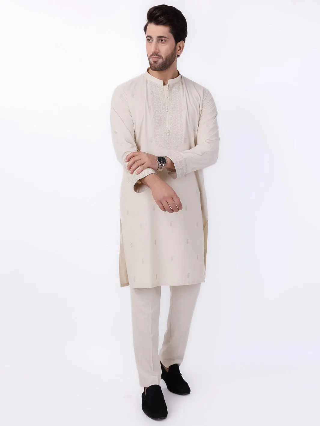 Beige Blended Kurta Trouser - Al-Kt-3005 1
