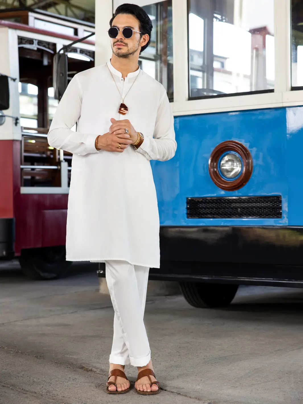 White Poly Cotton Kurta Trouser - Al-Kt-3040 1