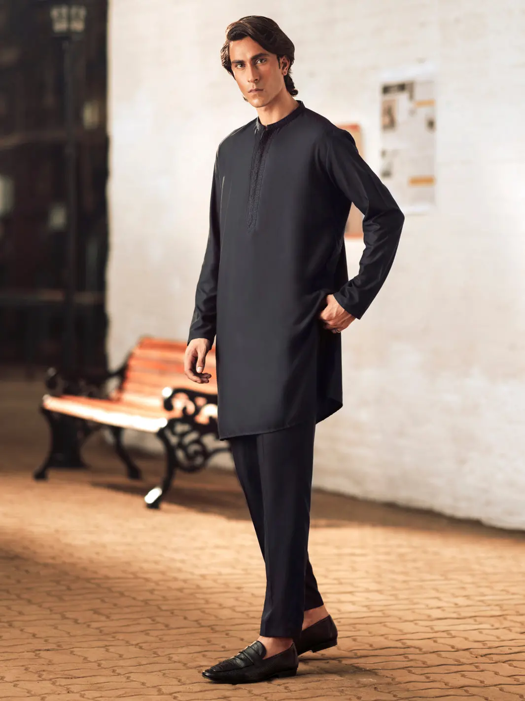 Navy Blue Blended Kurta Trouser - Al-Kt-3108 1