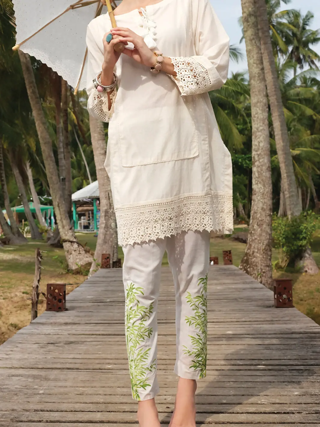 Off White Jacquard Tunic - Lk-666 1
