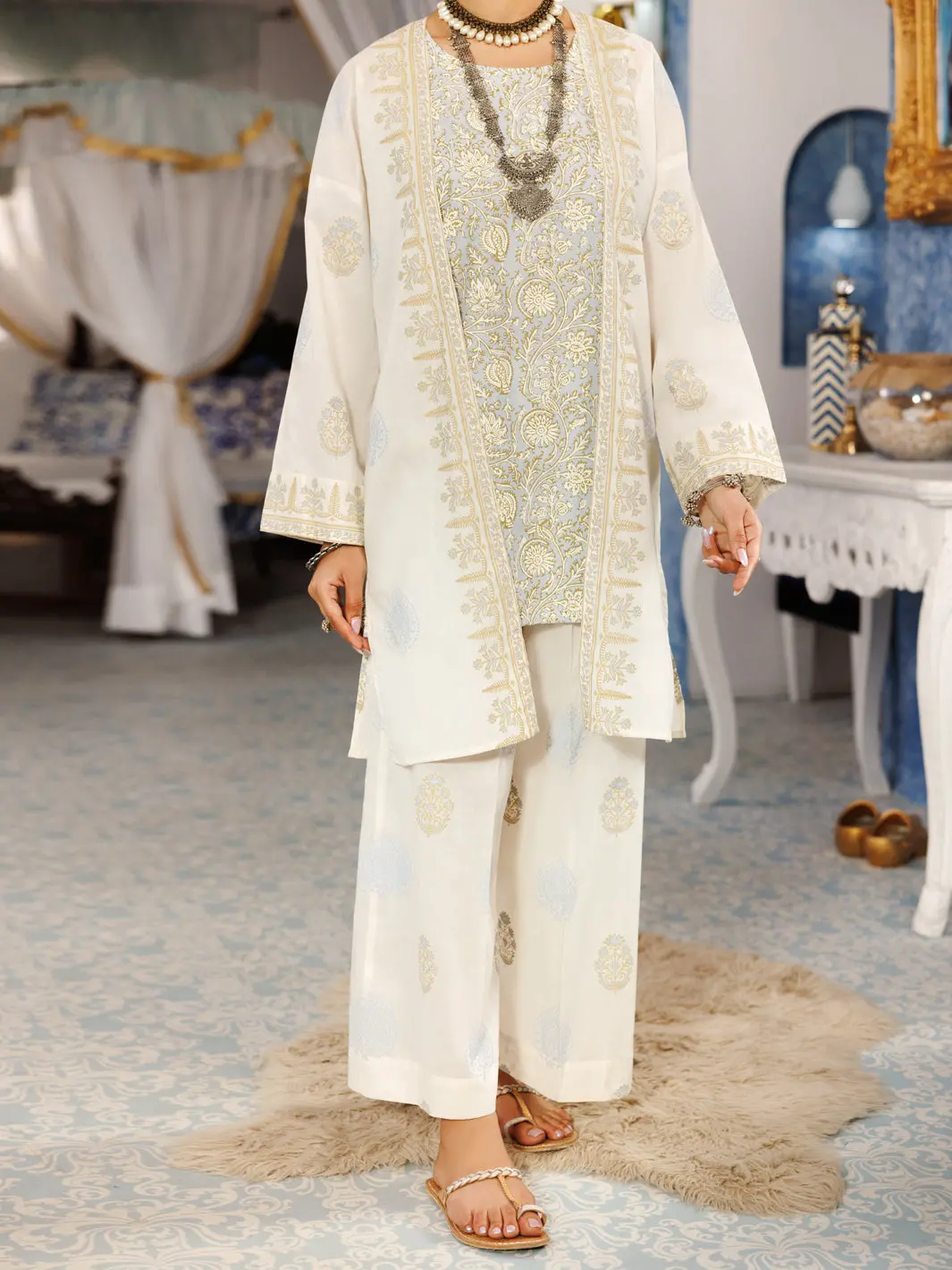 Ivory Cambric 2Pc Stitched - Al-2Ps-Lks-1055 1