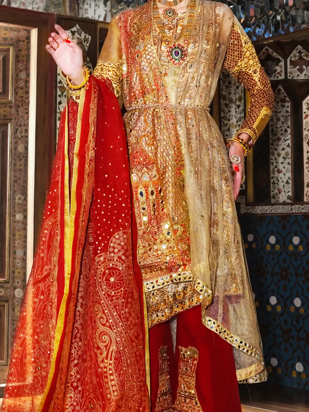 Gold Viscose Net 3 Piece Formal Stitched Suit - Ls-248 1