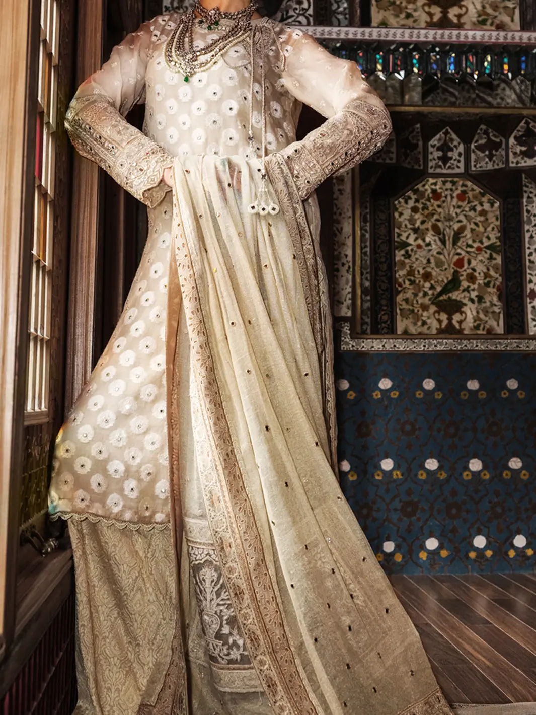 Beige Organza 3 Piece Formal Suit - Ls-253 1