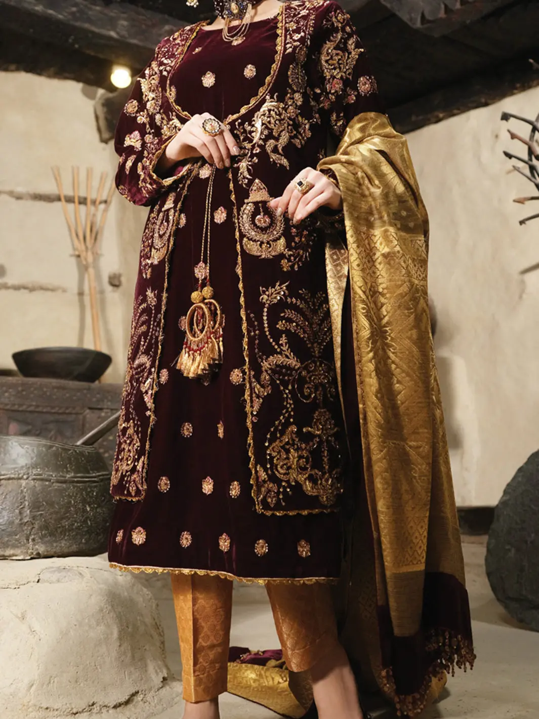 Maroon Velvet 3 Piece Formal Suit - Ls-271 1