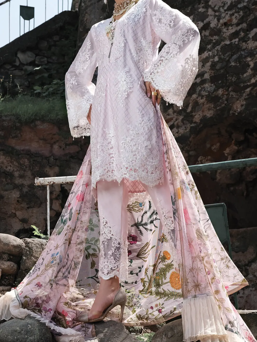 Pink Silk-Net 3 Piece Formal Unstitched - Ls-301 1