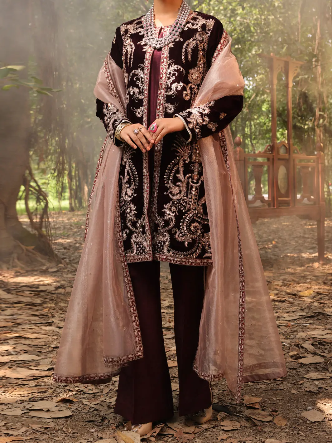 Maroon Velvet 3Pc Formal Unstitched - Al-3Ps-Ls-Un-396 1