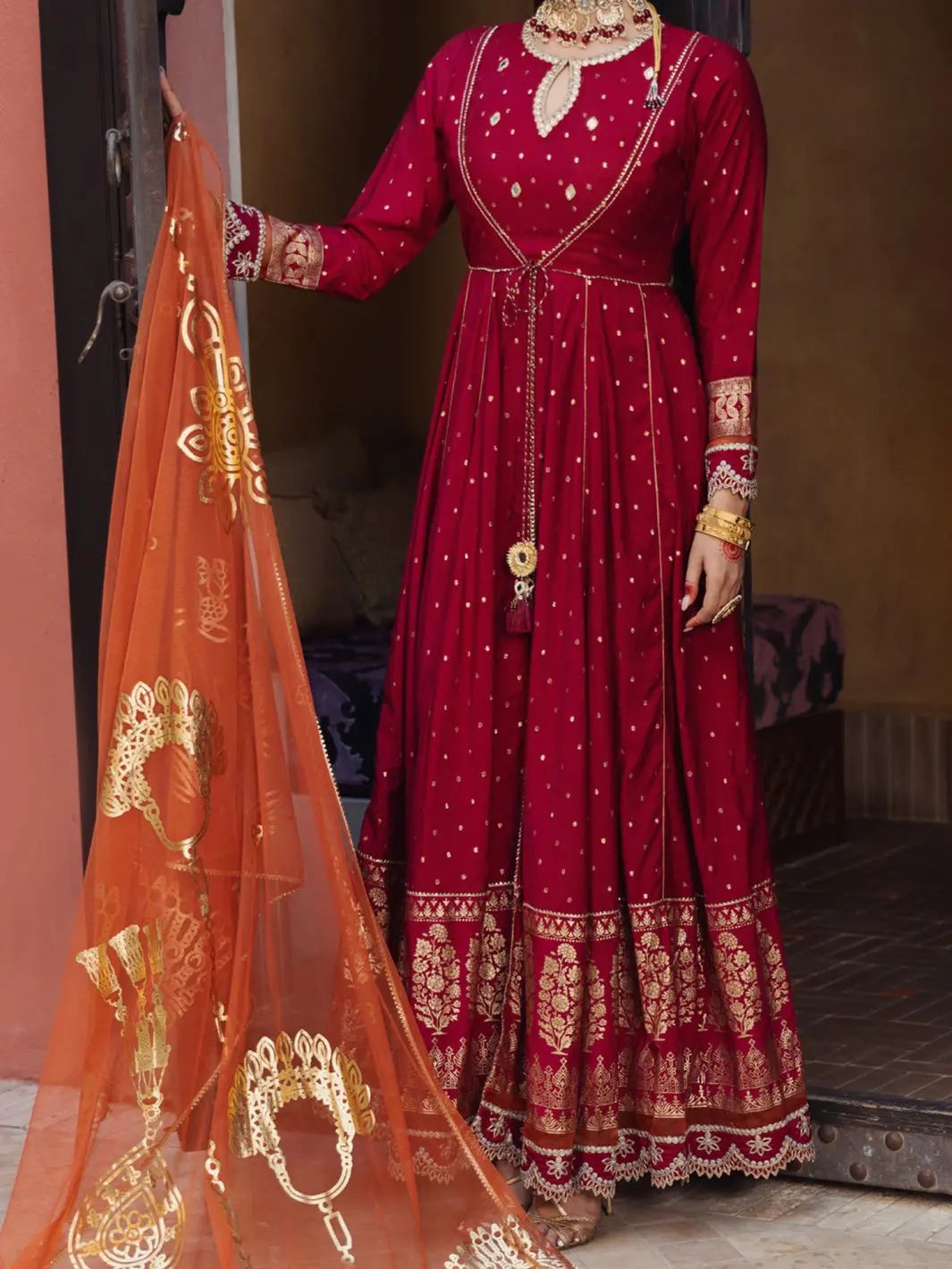 Red Golden Booti 3Pc Formal Stitched - Al-3Ps-Ls-405 1