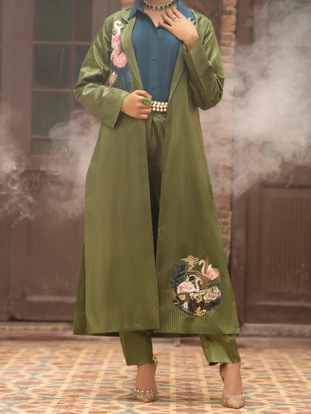 Green Stripe Formal 3Pc Stitched - Al-3Ps-Ls-421 1