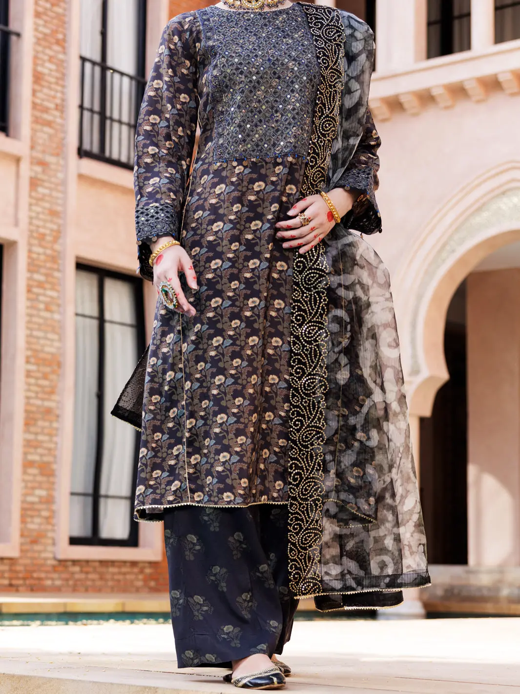 Black Maple Silk 3Pc Formal Stitched - Al-3Ps-Ls-433 1