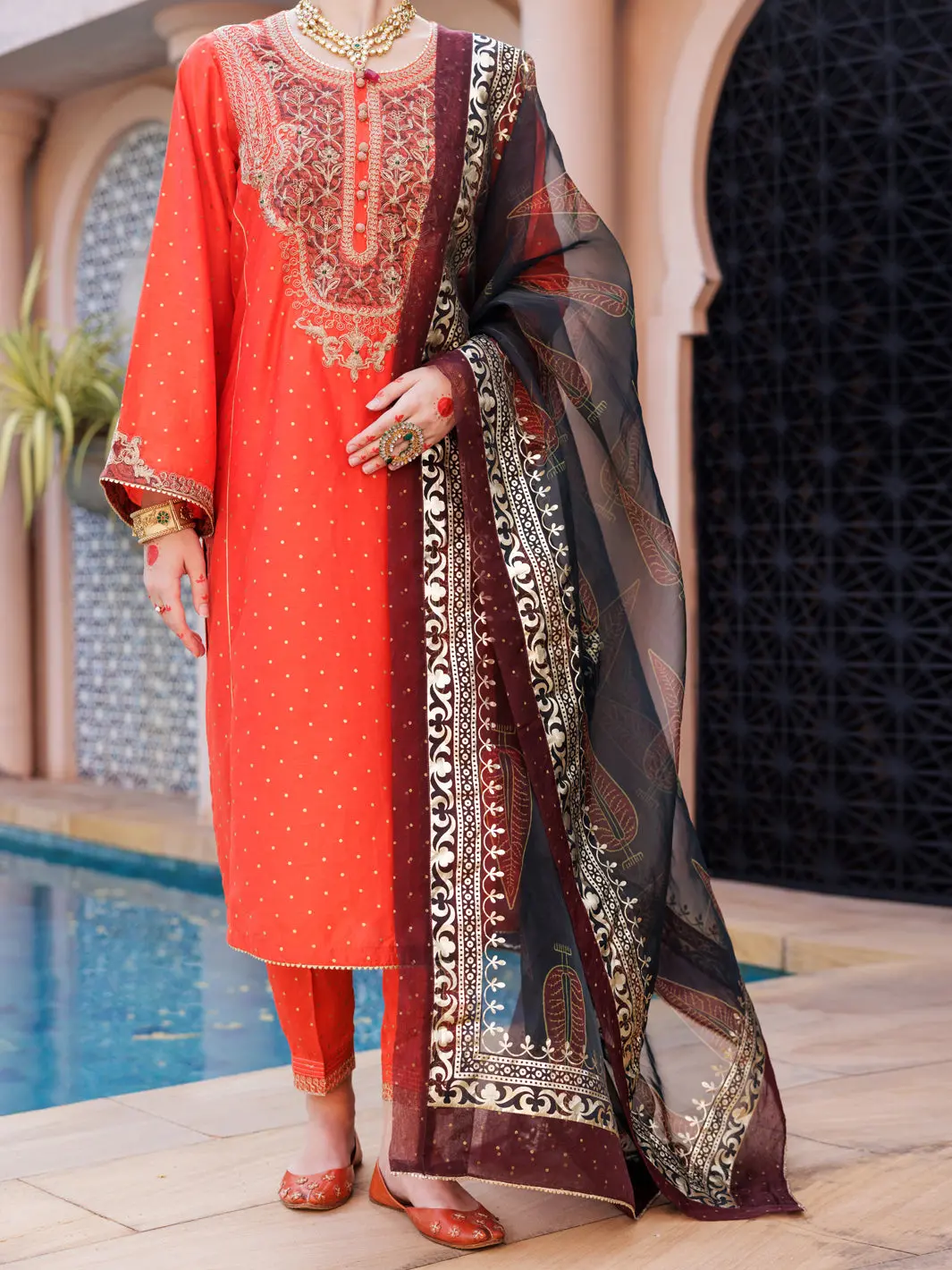 Orange Maple Silk 3Pc Formal Stitched - Al-3Ps-Ls-437 1