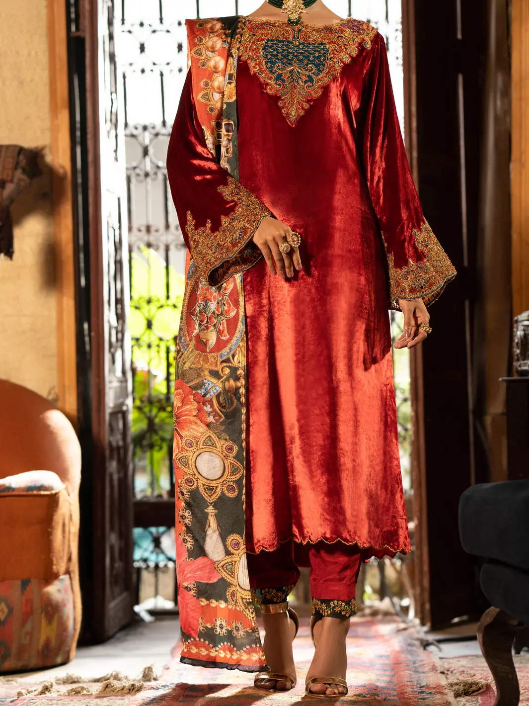 Red Formal 3Pc Unstitched - Al-3Ps-Ls-Un-442B 1