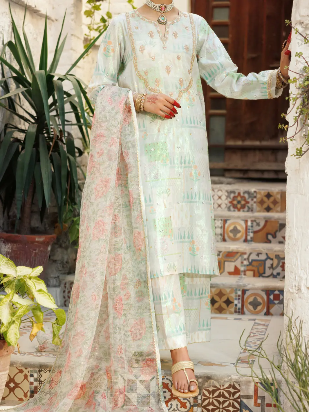 Pistachio Green Lurex Viscose 3Pc Stitched - Al-3Ps-Ls-541 1