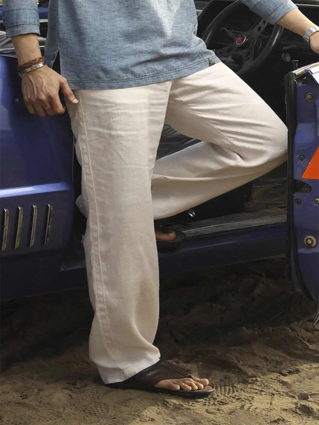 Ecru Men Linen Pants - Al-Mp-003 1
