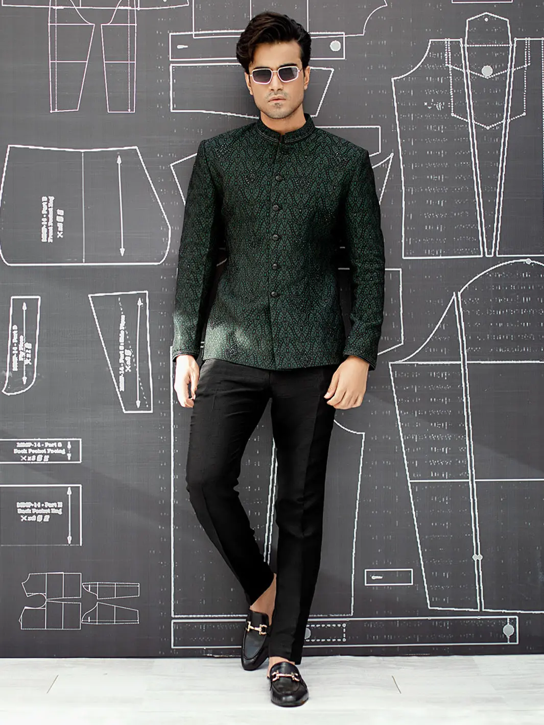 Dark Green Blended Fabric Prince Coat  - Al-Pcs-025 1