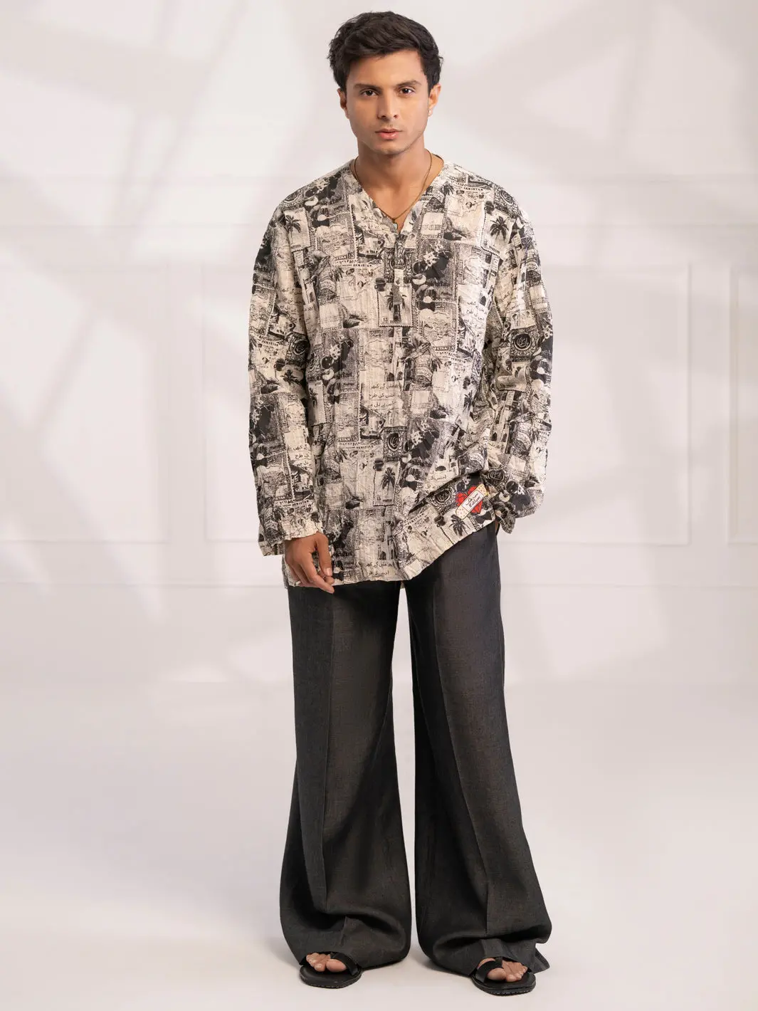 Black & White Cotton Short Kurta - Al-Sk-021A 1