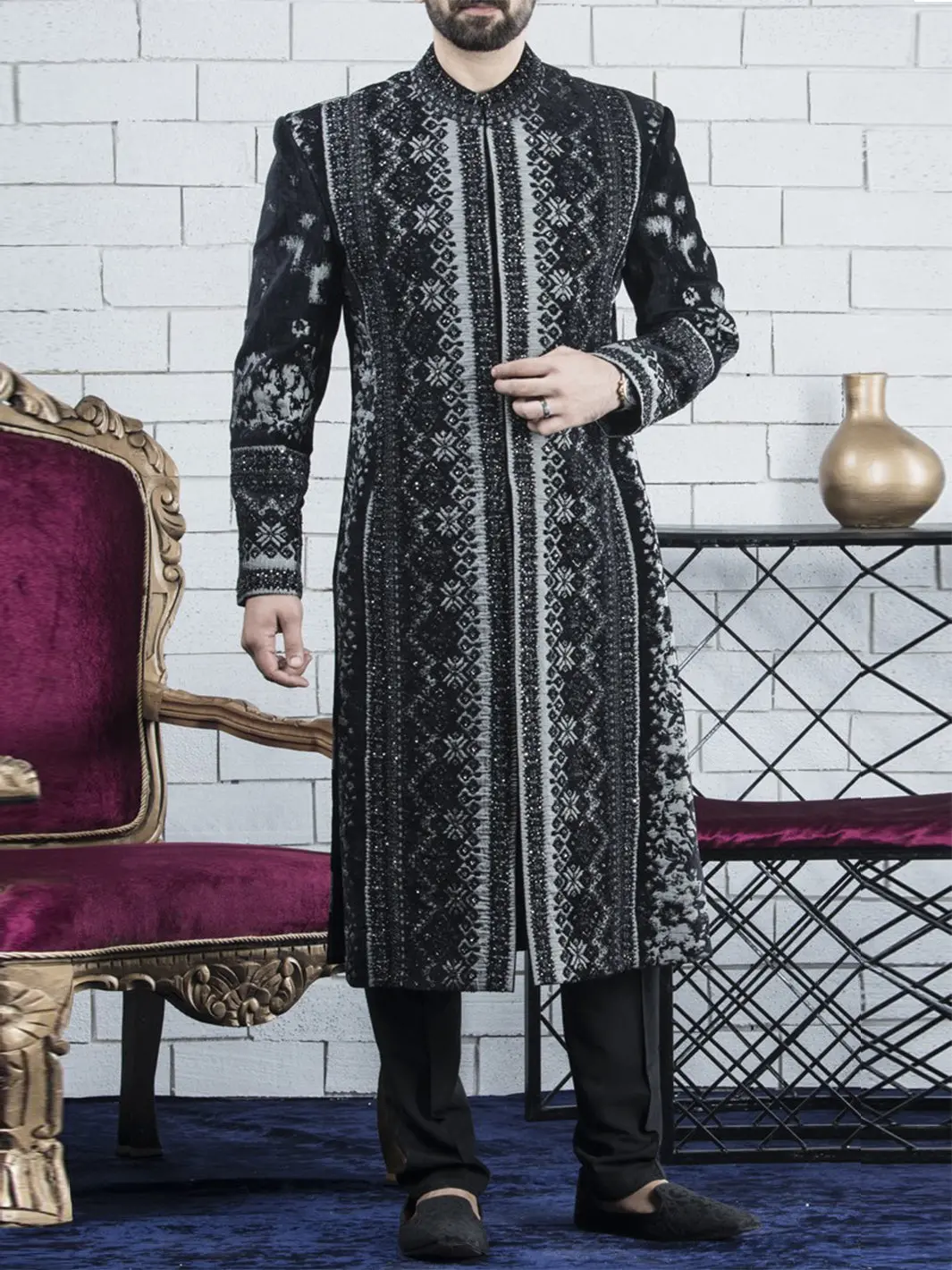 Charcoal Sherwani - Al-Sw-057 1