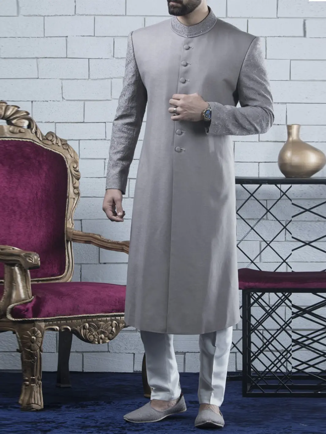 Grey Sherwani - Al-Sw-084 1