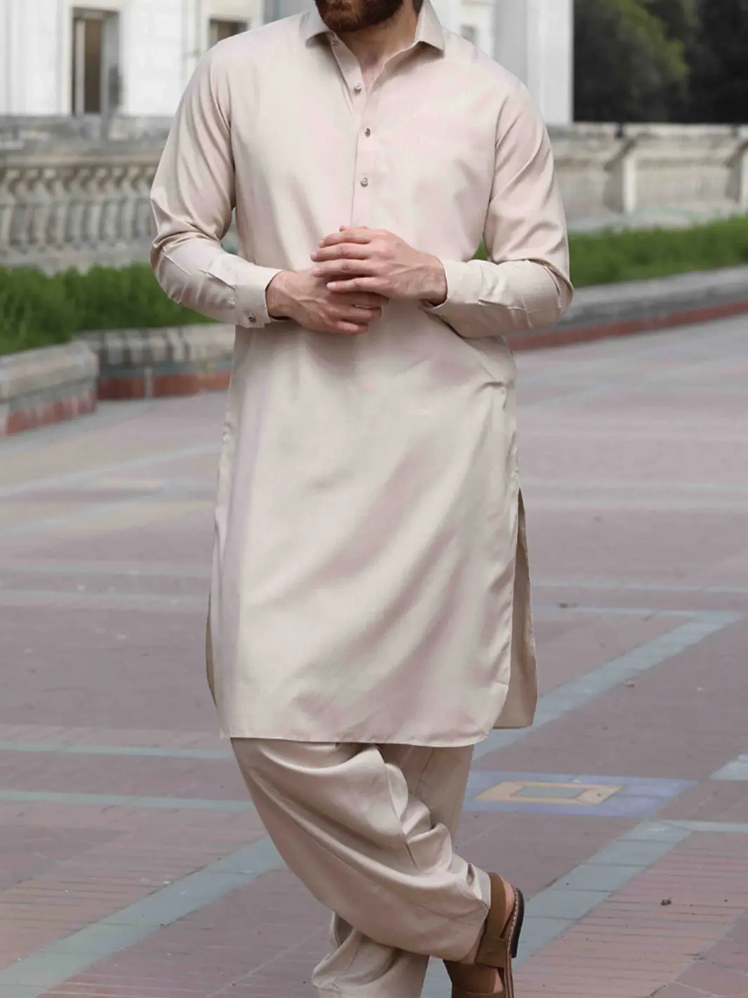 Beige Blended Kameez Shalwar - Alwa-Ks-135 1