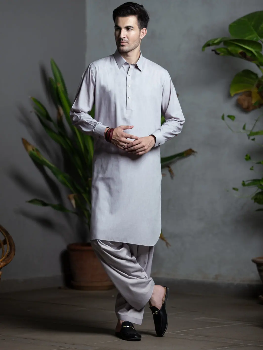 Light Grey Blended Kameez Shalwar - Alwa-Ks-258 1