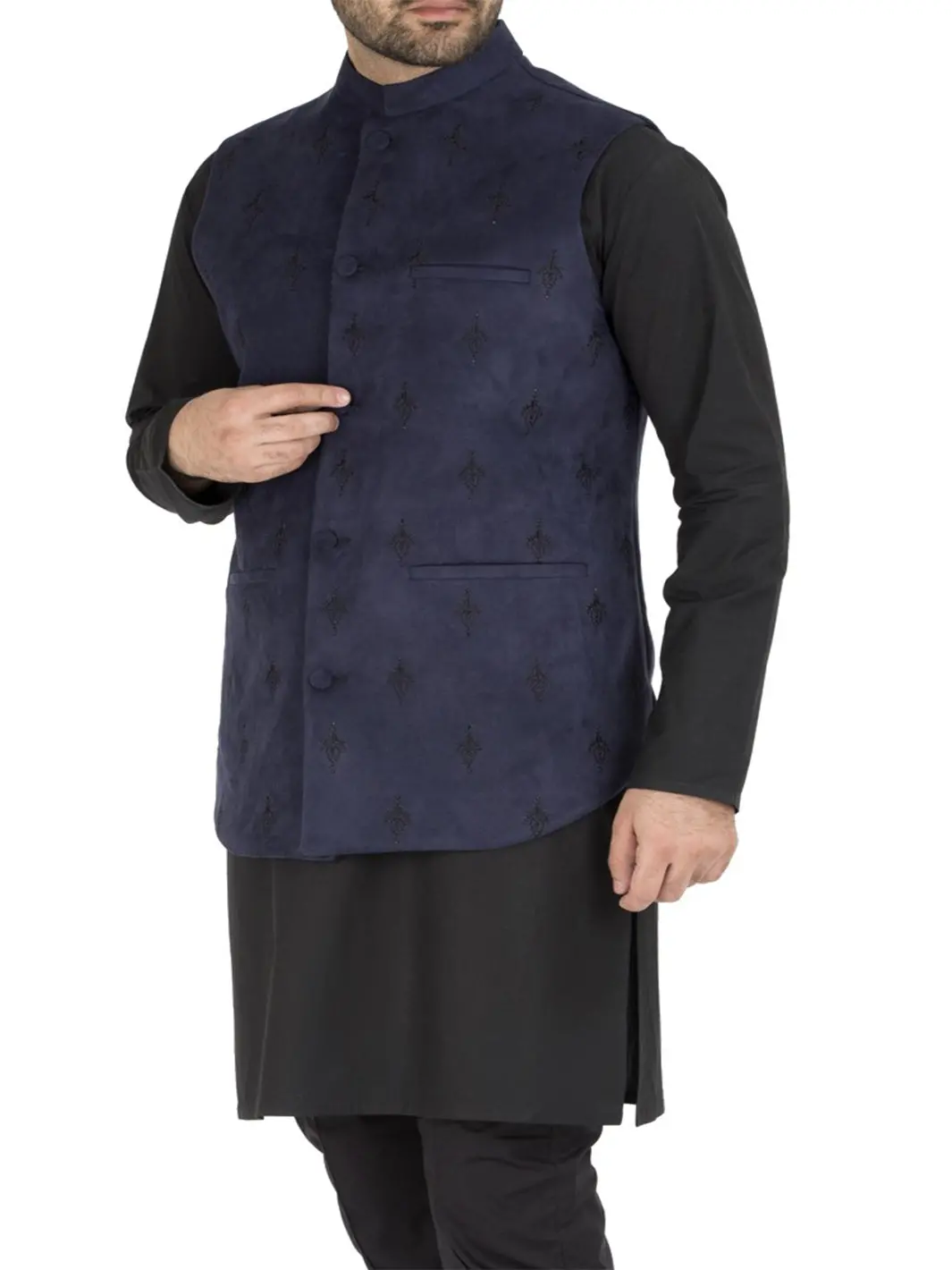 Navy Blue Blended Waistcoat - Wc-286 1