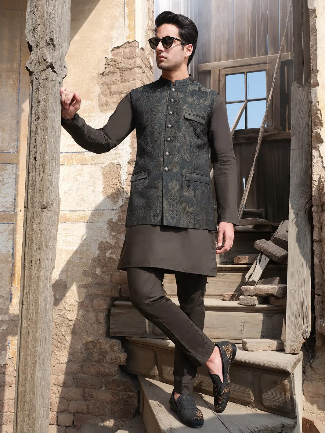Black & Green Blended Waistcoat - Al-Wc-318 1